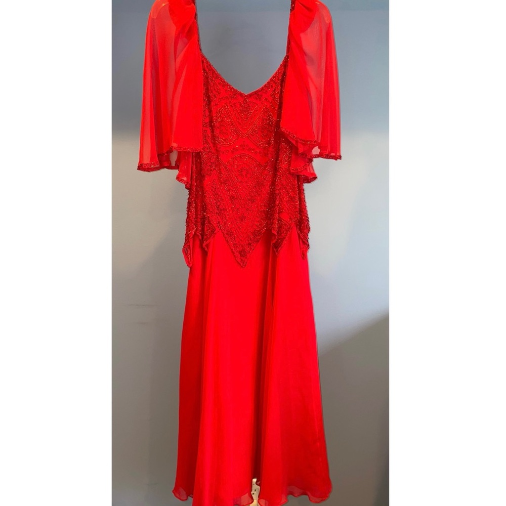 Oleg Cassini Red Beaded Gown